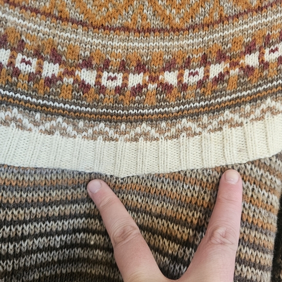 Vintage 60s/70s Fair Isle Mock Neck Turtleneck Striped Sweater Wool Blend - Picture 7 of 8